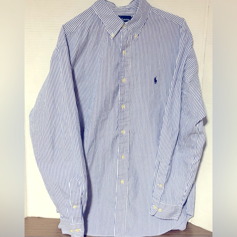 Ralph Lauren blue striped classic fit button up shirt 16 1/2 31 length